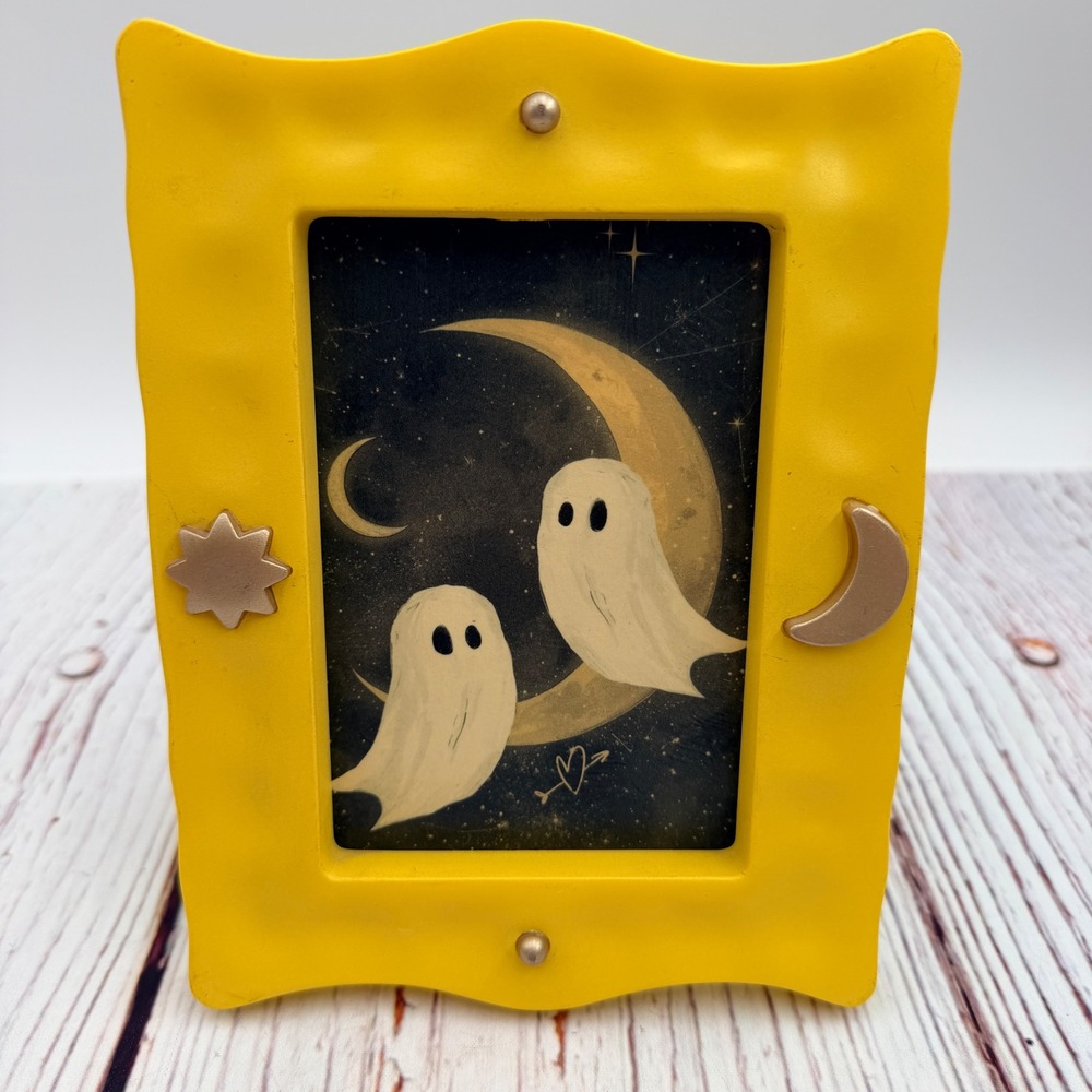Yellow Celestial Ghost‎ Art Print Decoupage in Upcycled Plastic Frame 5x7